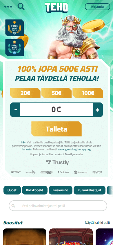Tehokasino Casino Mobile screenshot